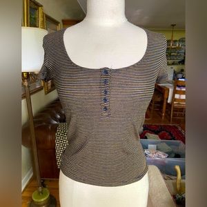Forever 21 yellow and blue striped top with buttons